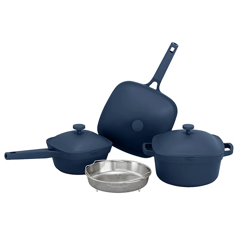 Gourmet Edge 7Pc Nonstick Ceramic Cast Aluminum Cookware Set Blue