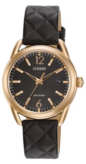 Citizen® Ladies' LTR Eco-Drive® Rose Gold-Tone Case Watch w/Black Dial & Black Strap