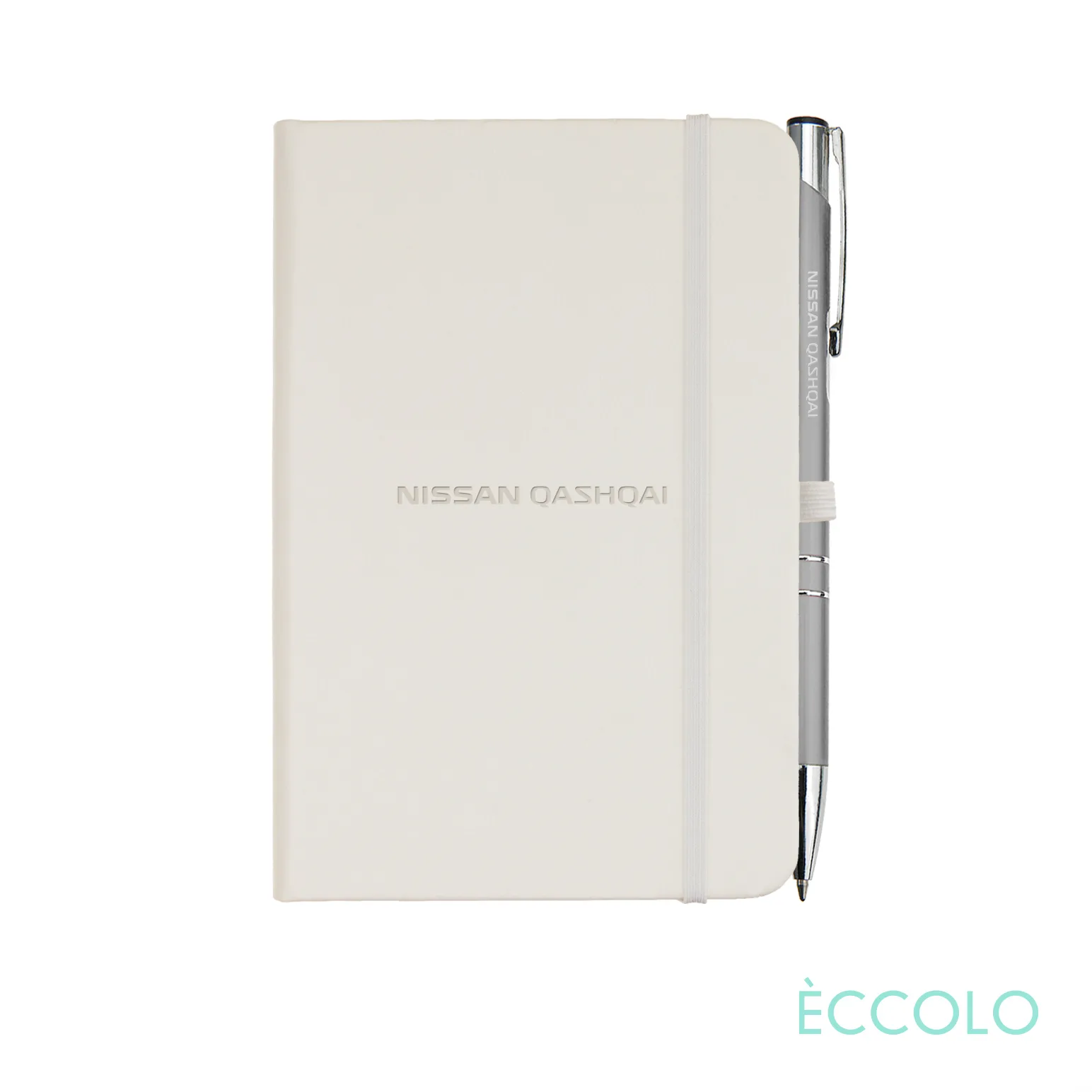 Journal & Clicker Pen, White/Silver