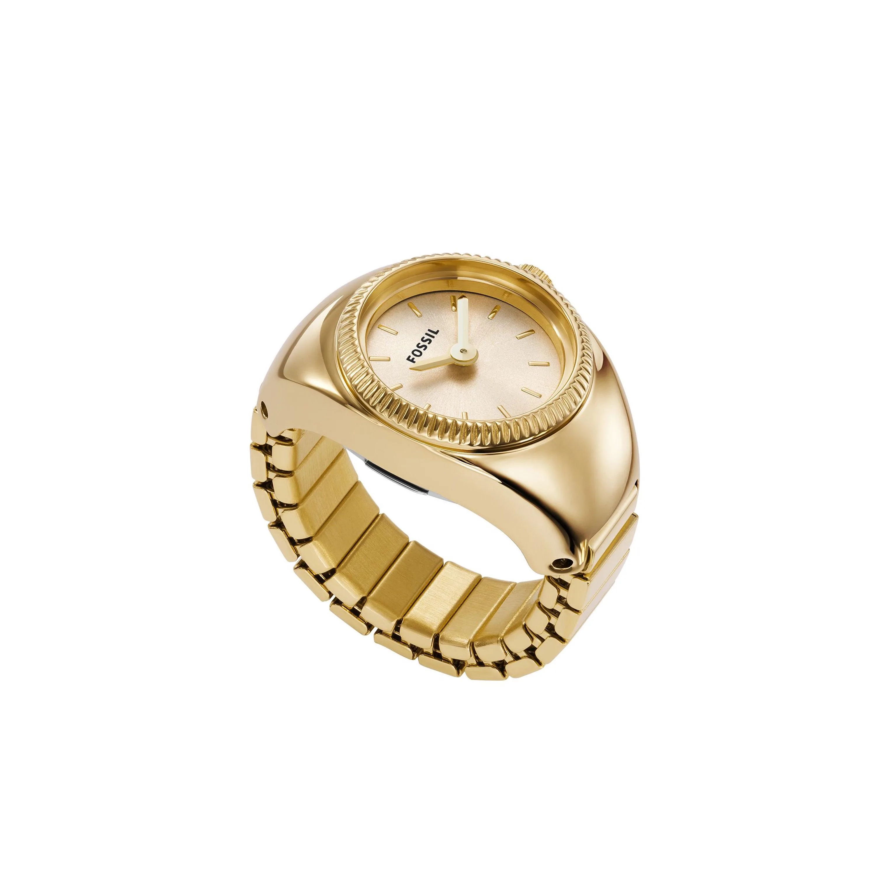 Fossil Ladies Gold-Tone Stainless Steel Ring Watch Gold Dial
