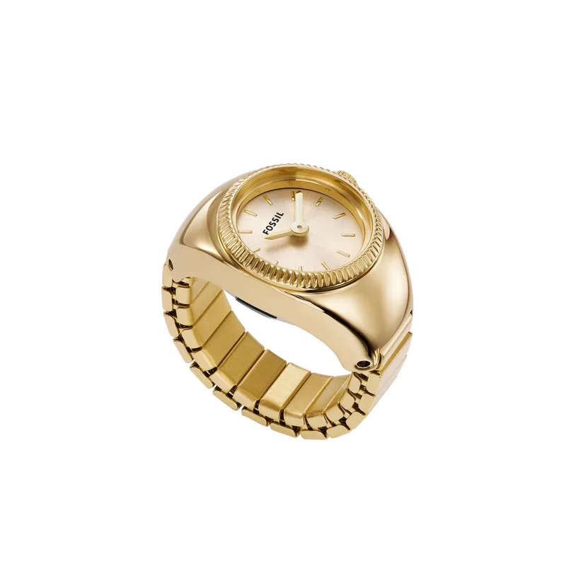 Fossil Ladies Gold-Tone Stainless Steel Ring Watch Gold Dial