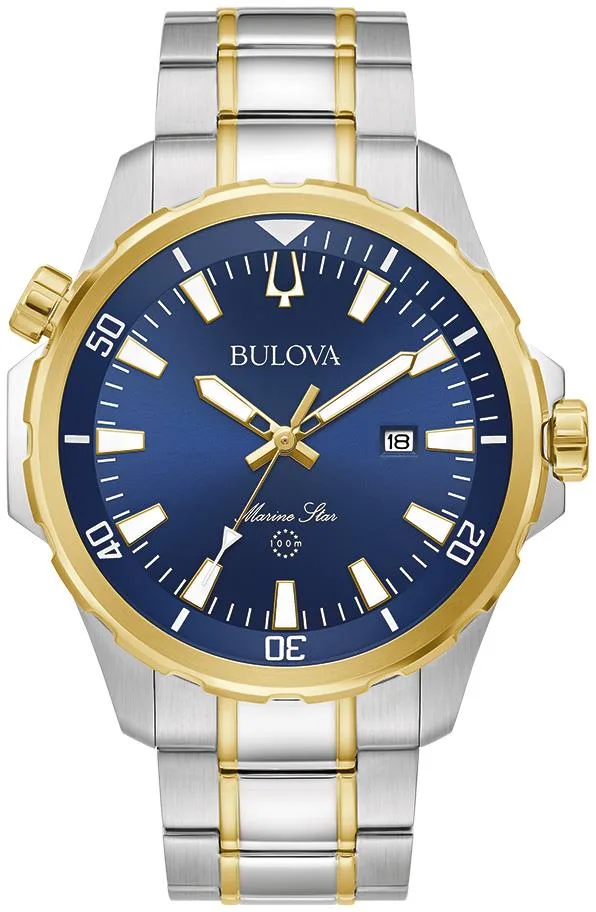 Bulova Watches Men's Marine Star, Two-Tone Stainless Steel Watch, Blue Dial