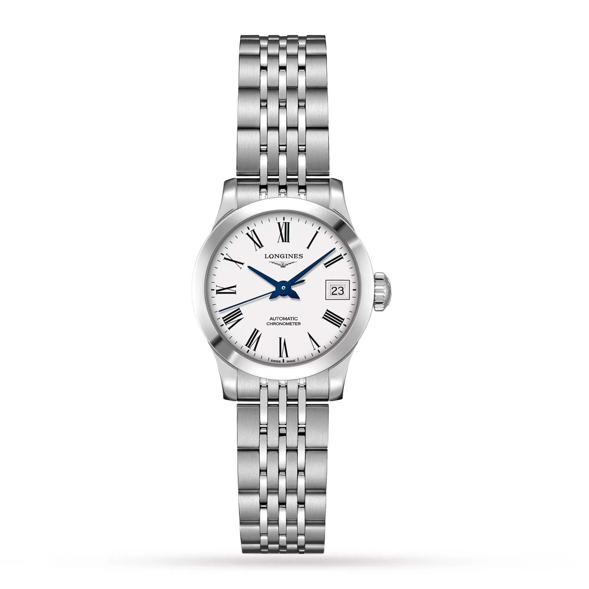 Longines Ladies' Record Automatic Chronometer Stainless Steel Watch White Dial