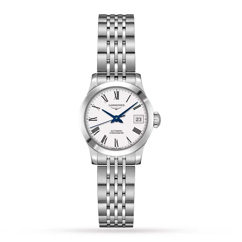 Longines Ladies' Record Automatic Chronometer Stainless Steel Watch White Dial