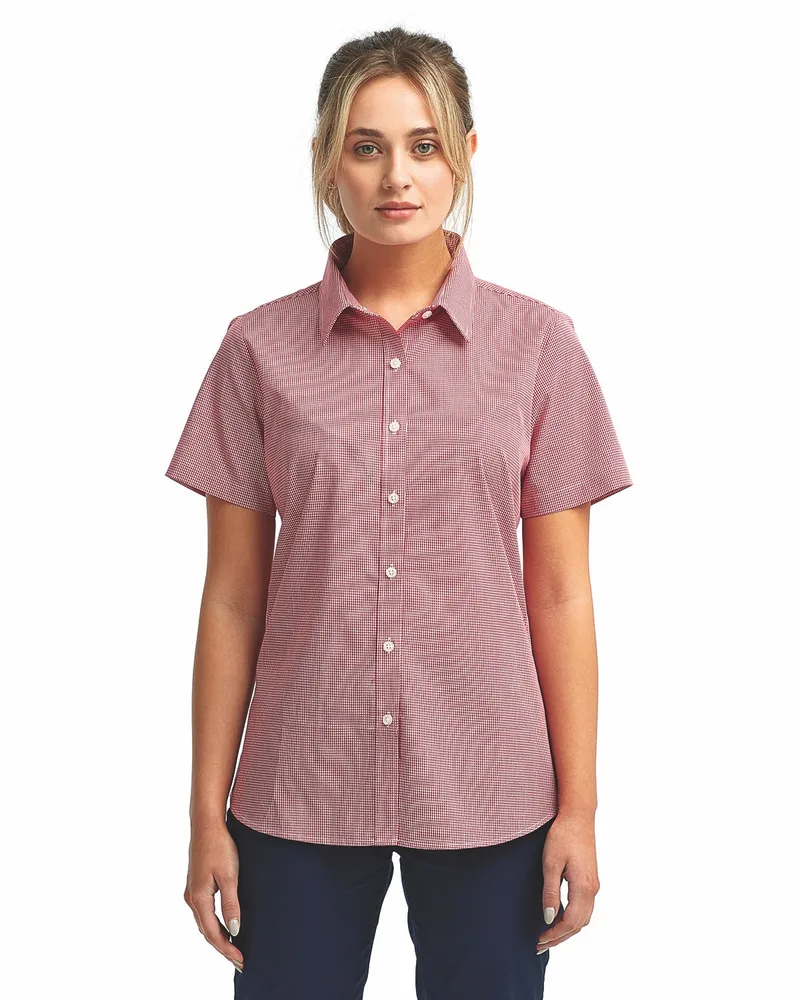 ARTISAN COLLECTION BY REPRIME Ladies' Microcheck Gingham Short-Sleeve Cotton Shirt view 4