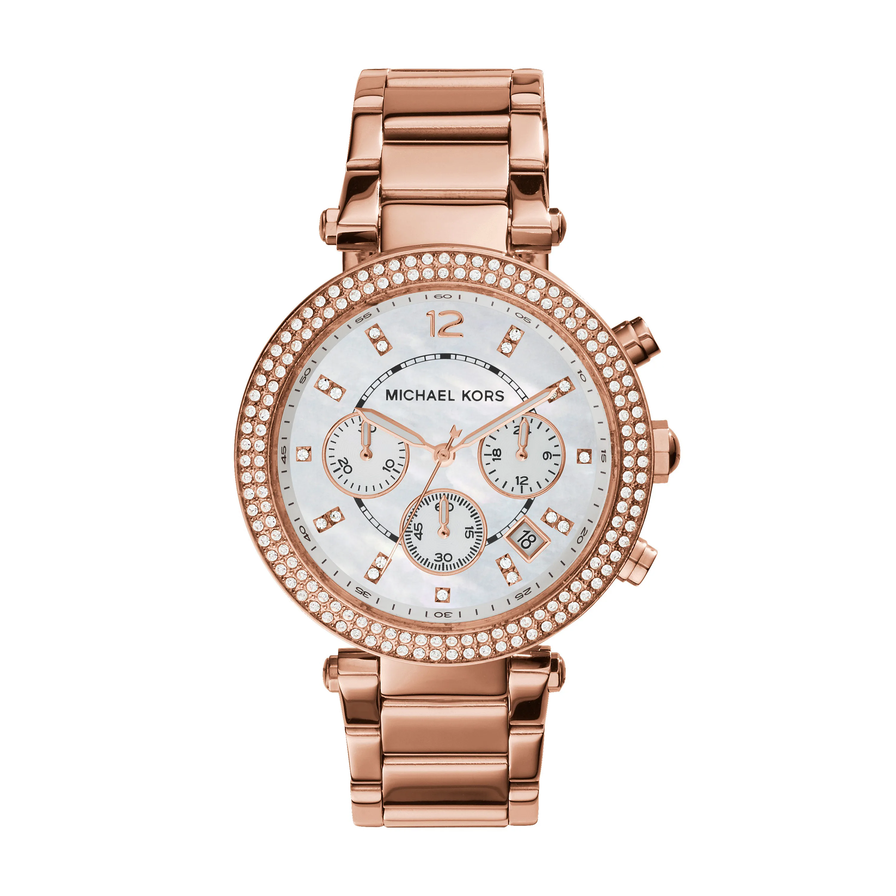 Michael Kors Ladies Parker Rg-Tone Ss Bracelet Watch Mothr Of Pearl Dial