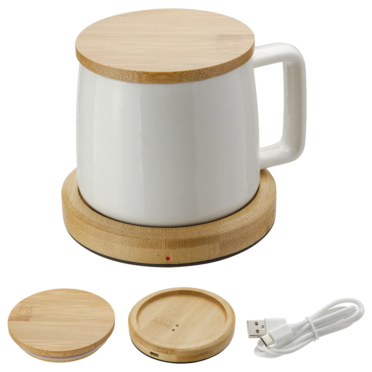 Bamboo Mug Warmer with 8 oz Ceramic Mug view 2