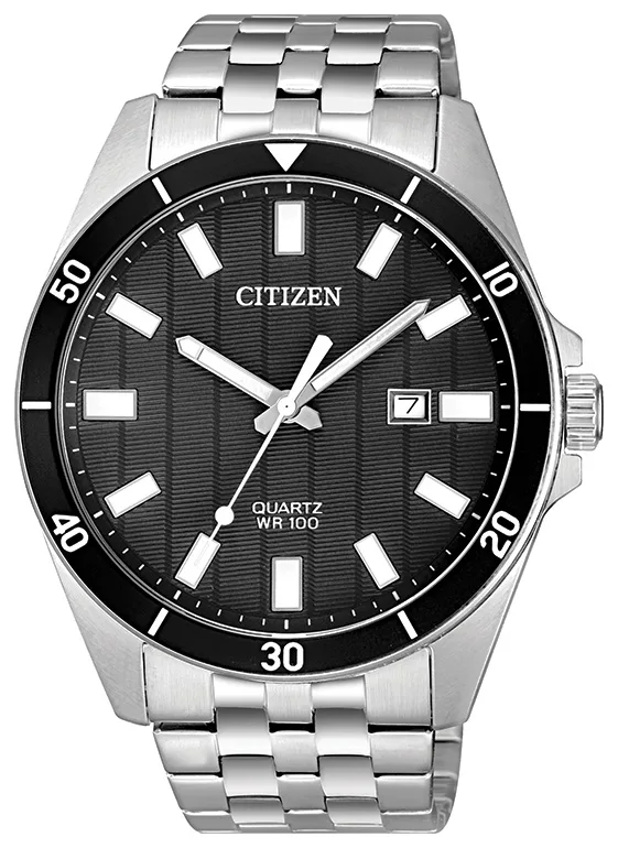 Citizen Watch Men's Quartz Watch, Silver-Tone w/Black Dial And Black Accents