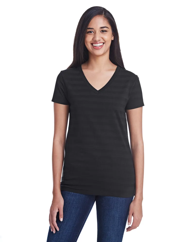 THREADFAST Ladies' Invisible Stripe V-Neck T-Shirt