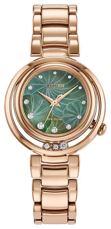 Citizen Watch Ladies' Arcly Gold Stainless Steel Bracelet Watch Green Dial