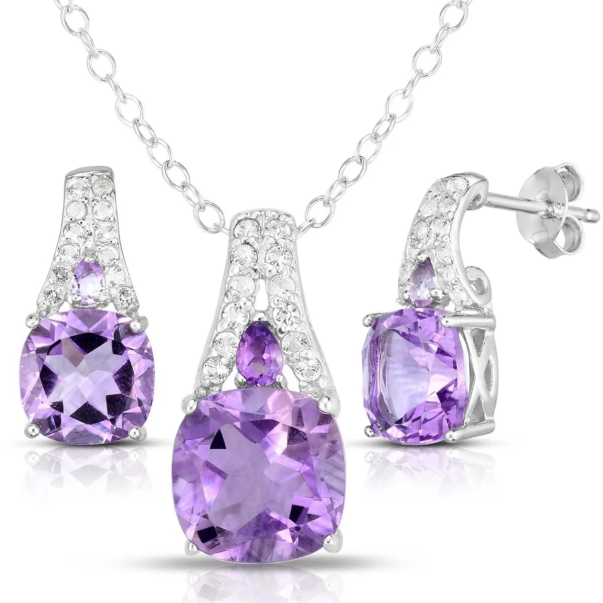 Jilco Inc Amethyst Earring & 8MM Necklace Set