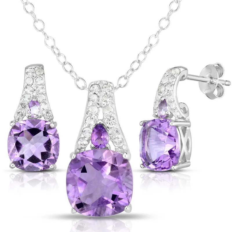 Jilco Inc Amethyst Earring & 8MM Necklace Set