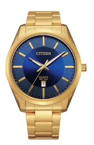 Citizen® Men's Quartz Gold-Tone Watch w/Blue Dial