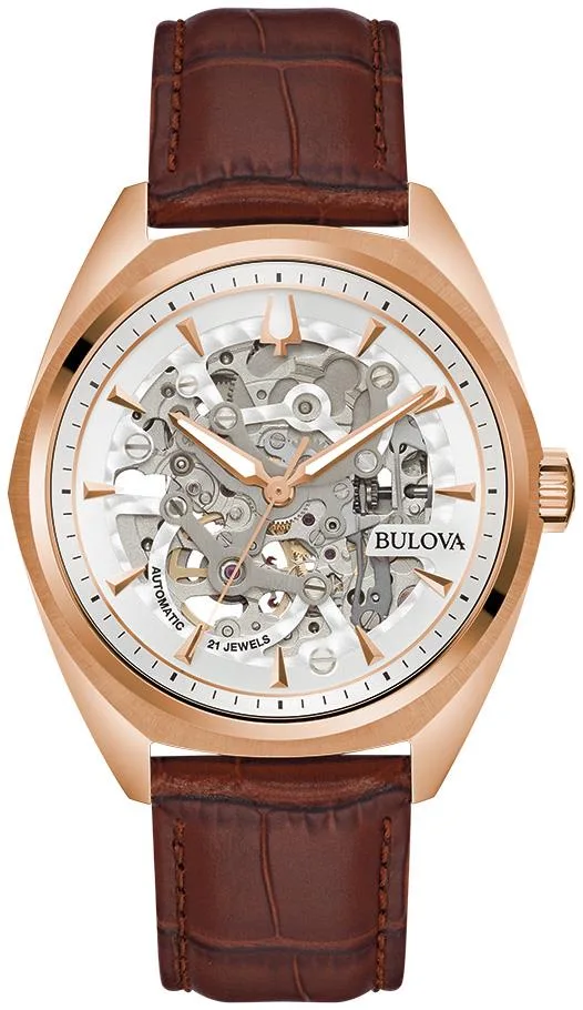 Bulova Watches Men's Surveyor Automatic Brown Leather Strap Watch,Silver White Dial