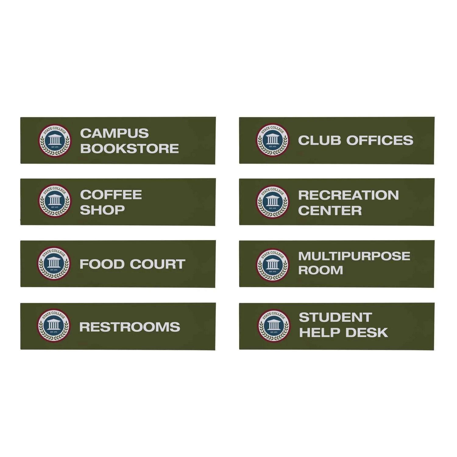 Wayfinding Rectangle Sign Post Set of Eight Graphic Signs