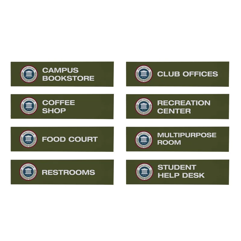 Wayfinding Rectangle Sign Post Set of Eight Graphic Signs