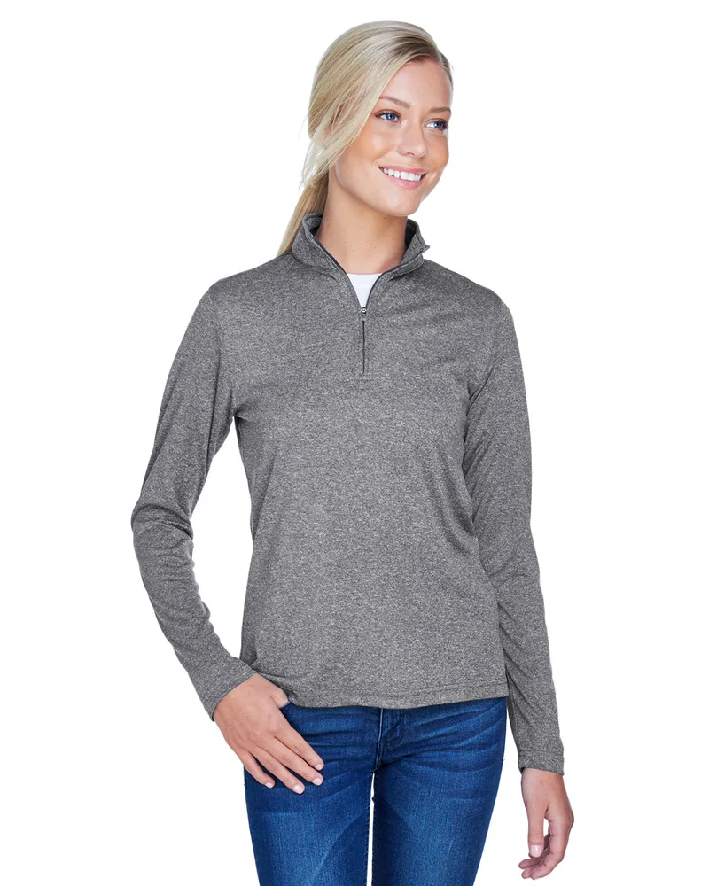 ULTRACLUB Ladies' Cool & Dry Heathered Performance Quarter-Zip view 2