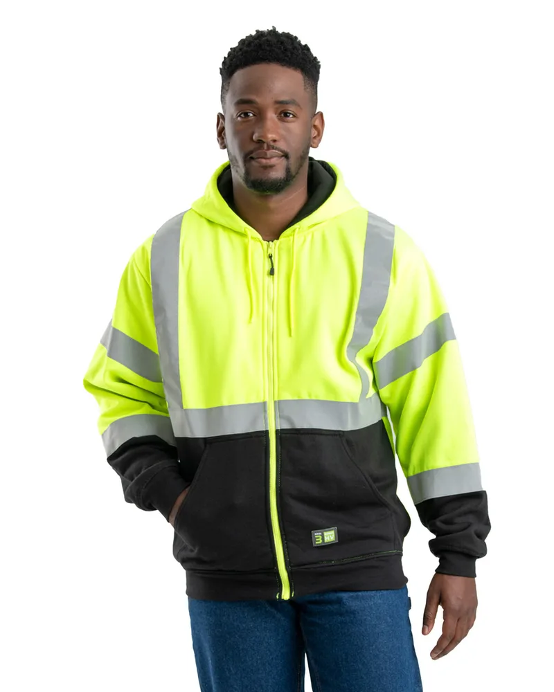 Berne® Apparel Men's Hi-Vis Class 3 Color Block Full-Zip Hooded Sweatshirt