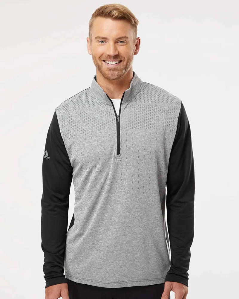 Adidas® Men's Heather Block Print Quarter Zip Pullover Shirt