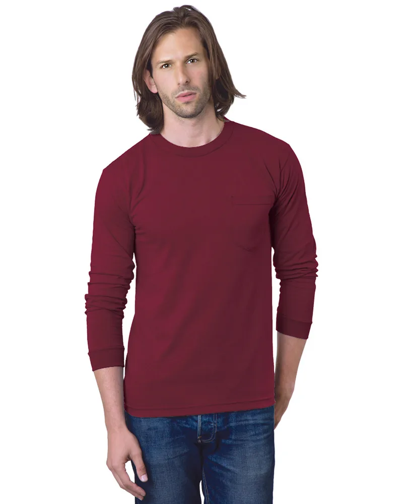 BAYSIDE Adult USA Made Heavyweight Long-Sleeve Pocket T-Shirt view 4