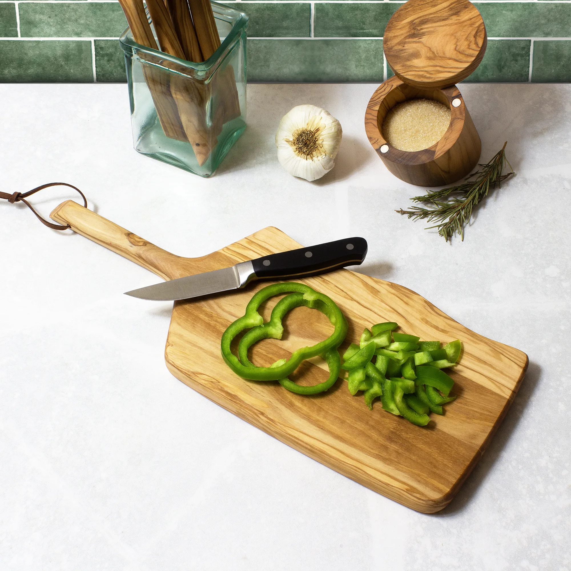 Rock & Branch® Olive Wood Cutting & Serving Board W/Handle view 4