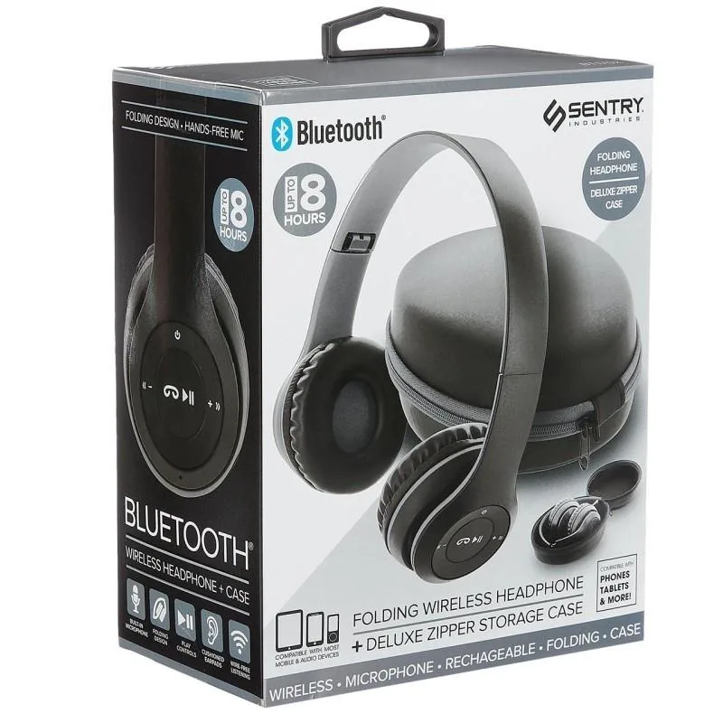 Sentry Folding Bluetooth On-Ear Headphones w/Case - (Black)