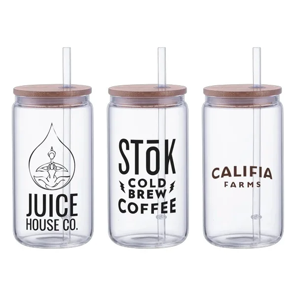Danville 18oz Can Glass w Bamboo Lid and Straw