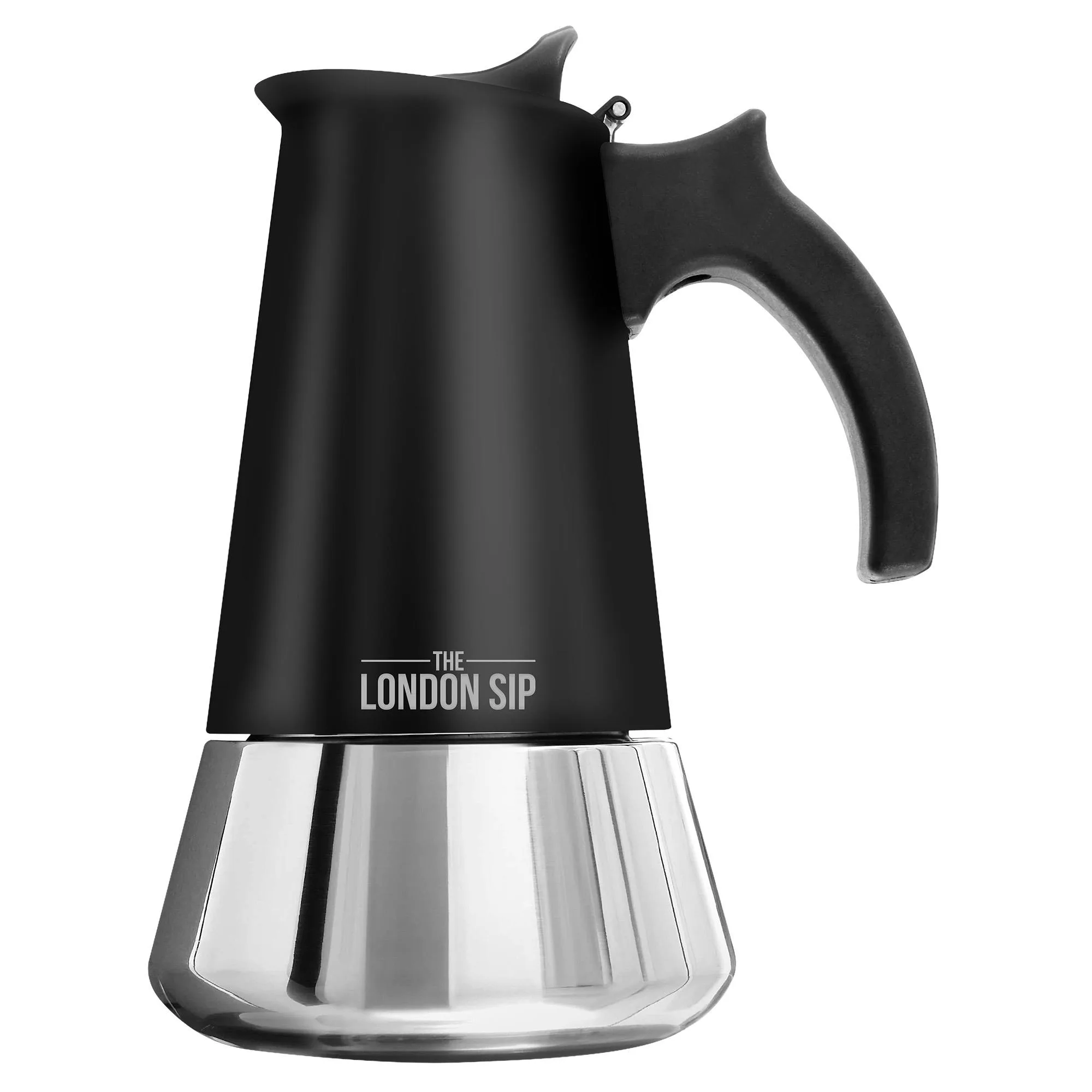 KitchenSupply London Sip - Stainless Steel Espresso Maker 10-Cup, Matte Black