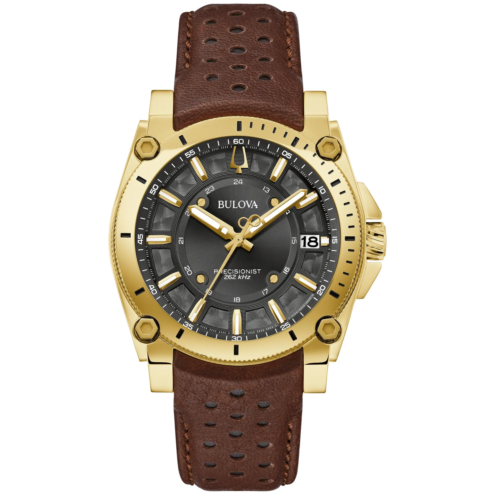 Bulova Watches Men's Icon Leather Strap Watch Black Dial