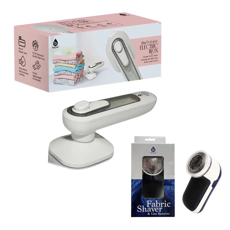 Pursonic Travel-Ready Garment Grooming Kit: Compact Lint Remover, Fabric Shaver & Mini Iron