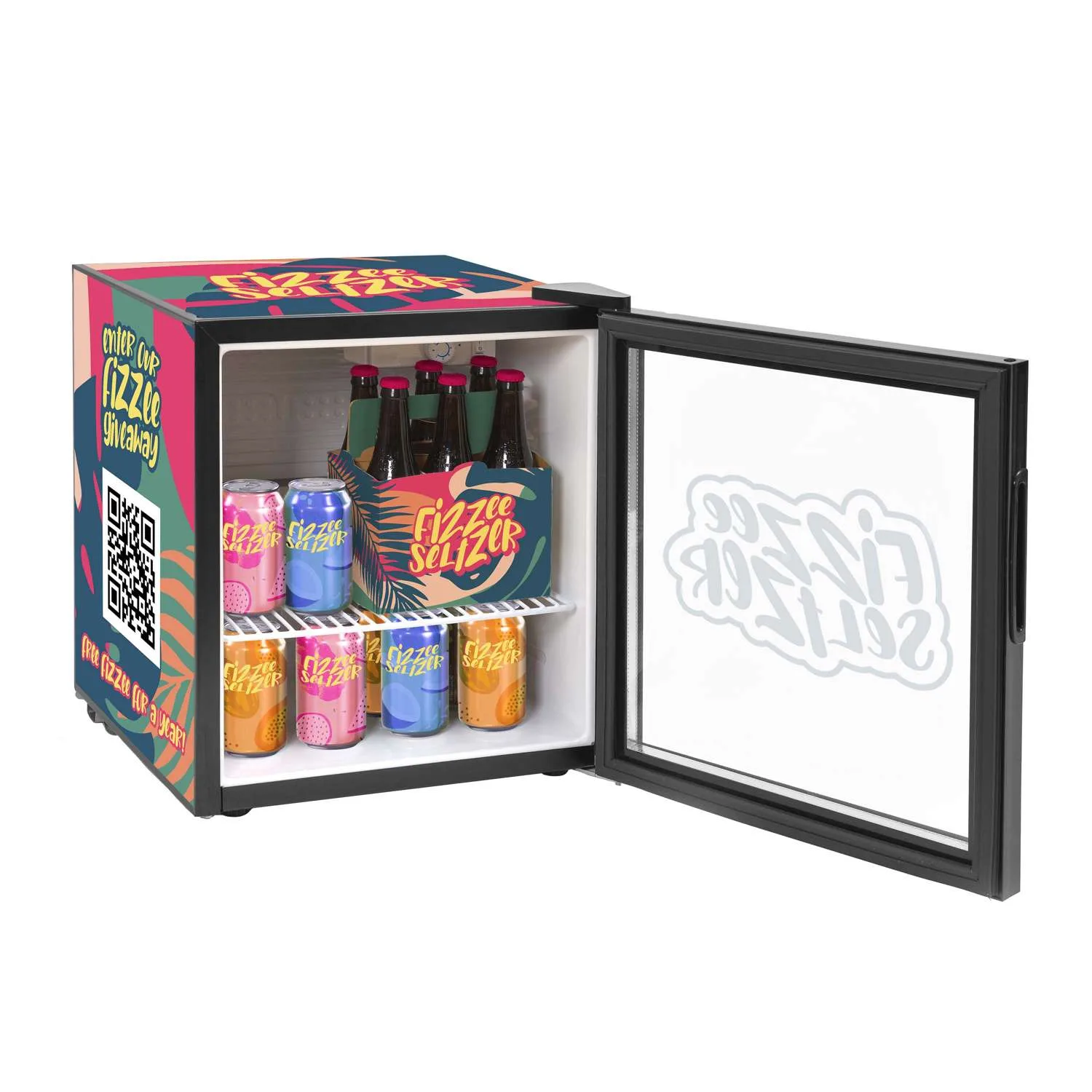 50L Countertop Fridge with Wrap and Door Glass Etching view 2