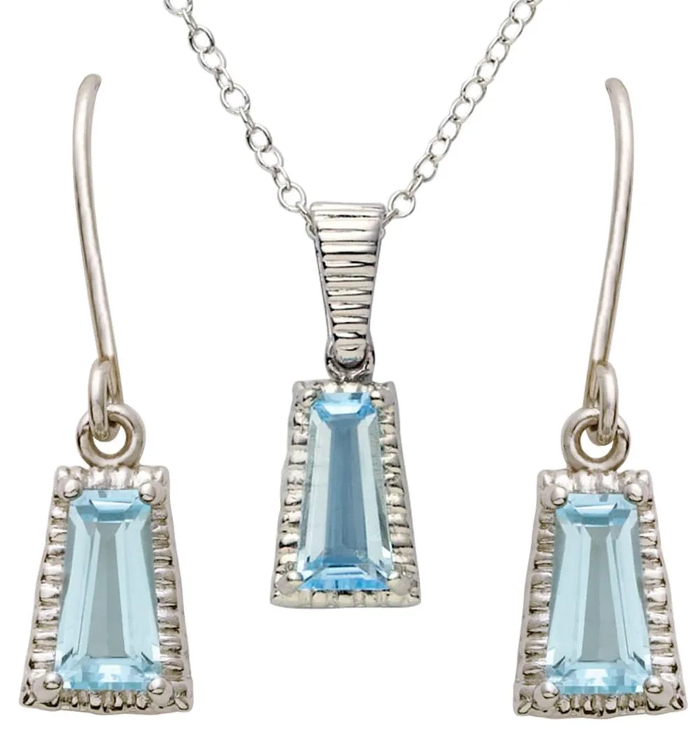 Jilco Inc Blue Topaz Pyramid Earring & Necklace Set