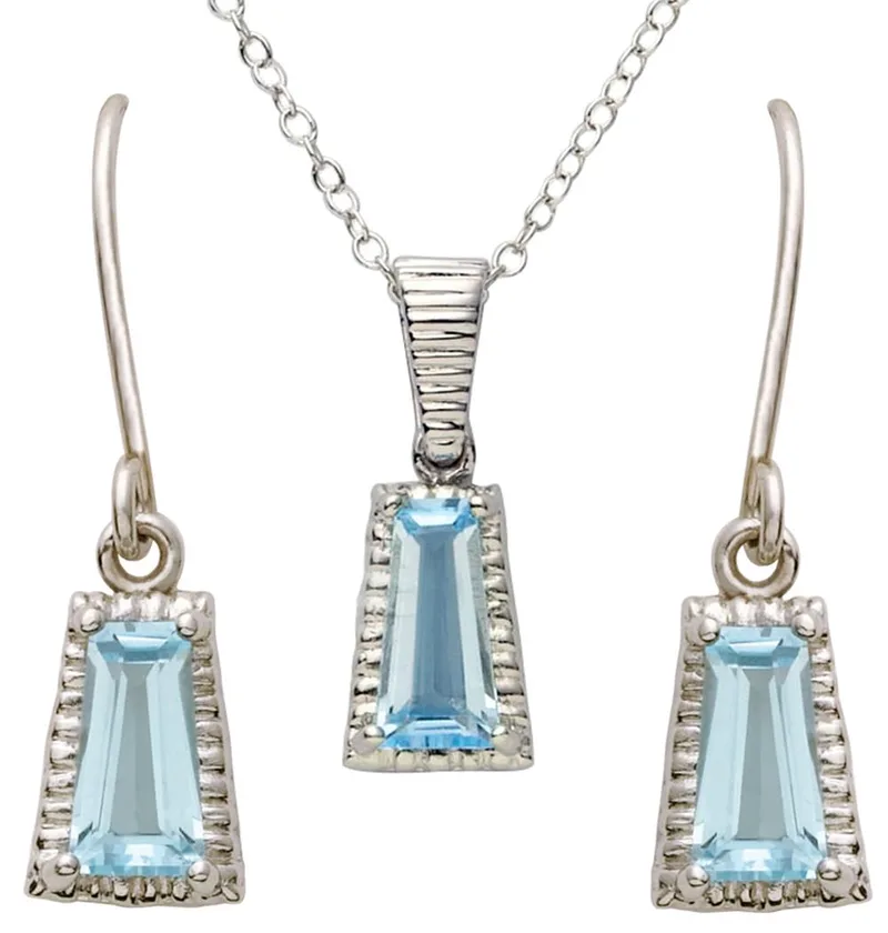 Jilco Inc Blue Topaz Pyramid Earring & Necklace Set