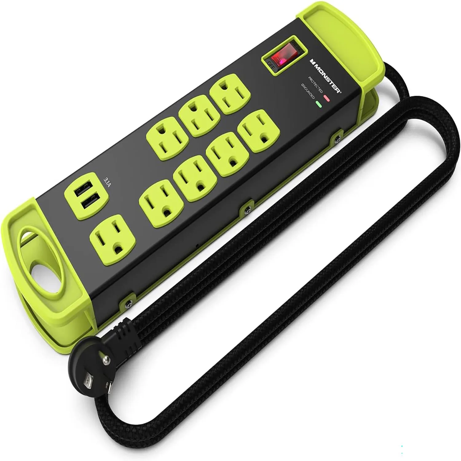 Monster Heavy-Duty Garage Power Strip 8 Outlet 2 Usb - Black