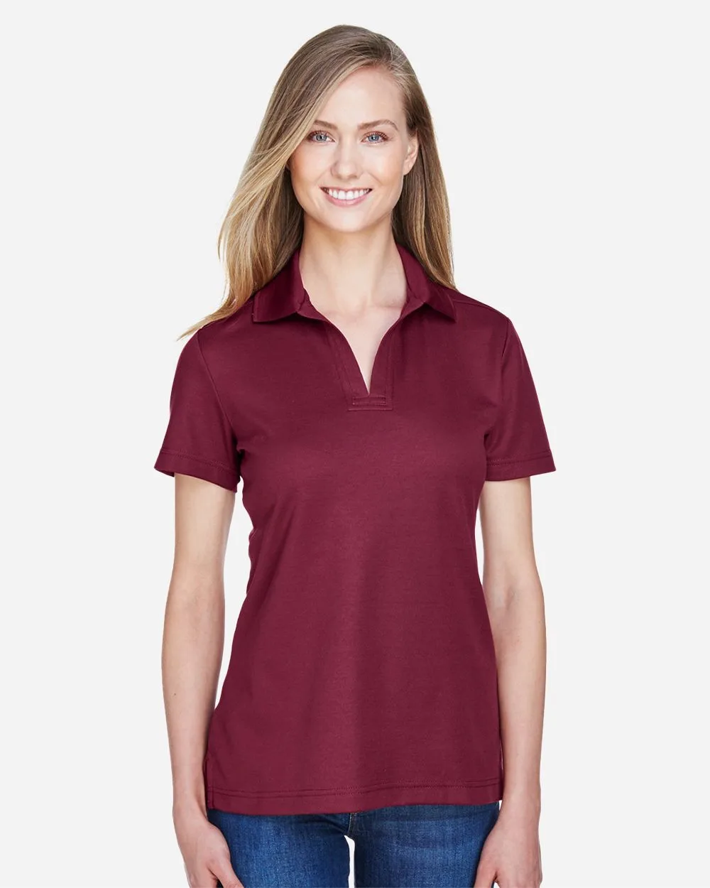 Devon and Jones® Women's CrownLux Performance® Plaited Short Sleeve Polo Shirt view 2