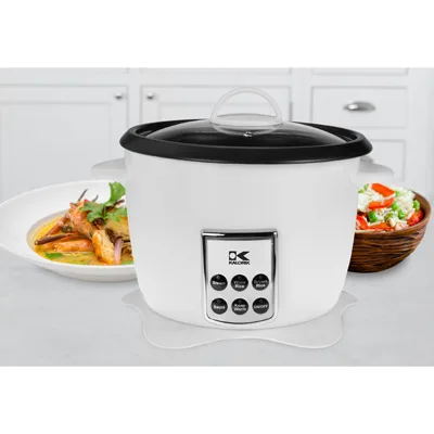 White Multifunction Digital Rice Cooker w/Retractable Power Cord