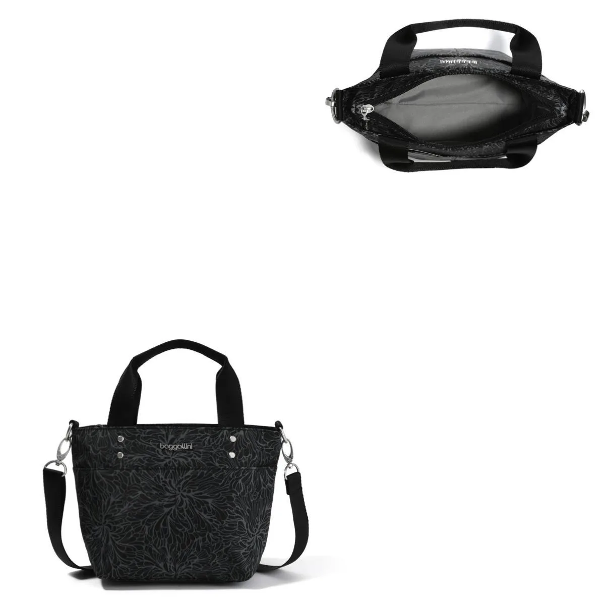 Baggallini Mini Carryall Tote Bag - Midnight Blossom Black