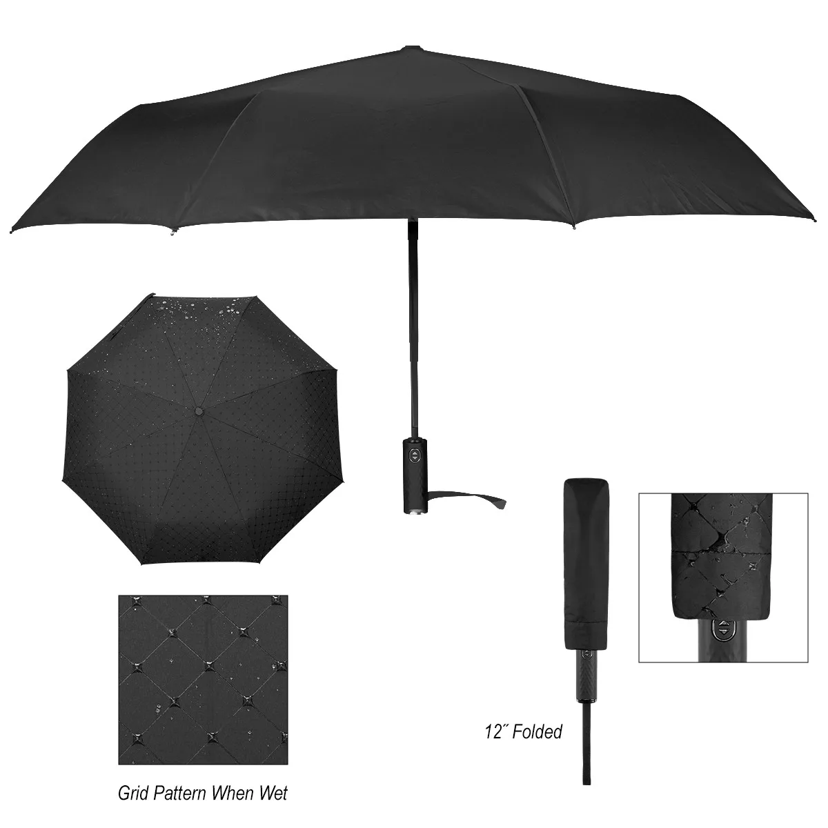 42" Arc Hidden Grid Telescopic Folding Umbrella With 100% Rpet Canopy view 2