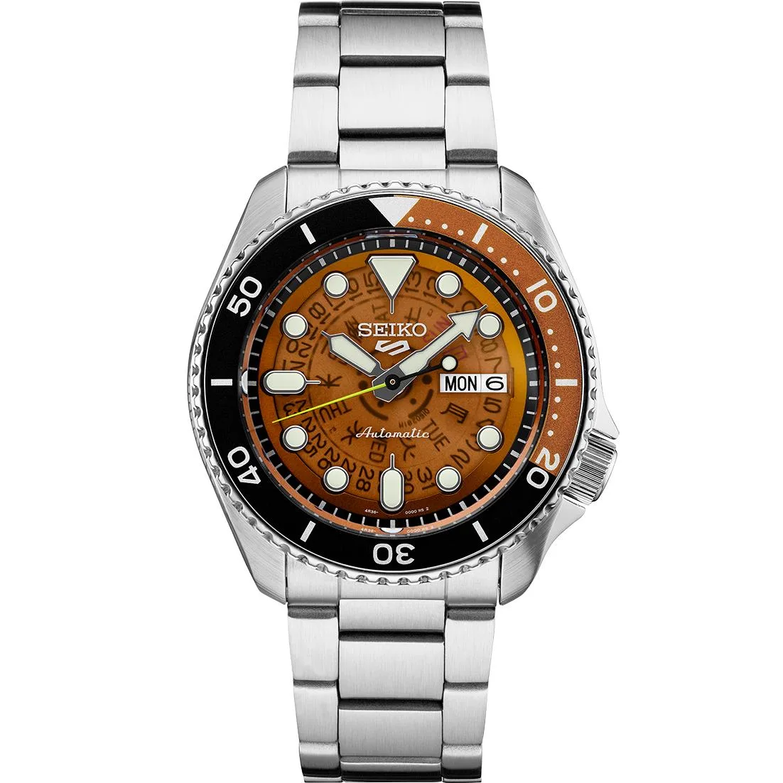 Seiko Watch 5 Sports Ss Automatic Orange Dial Time Sonar Le