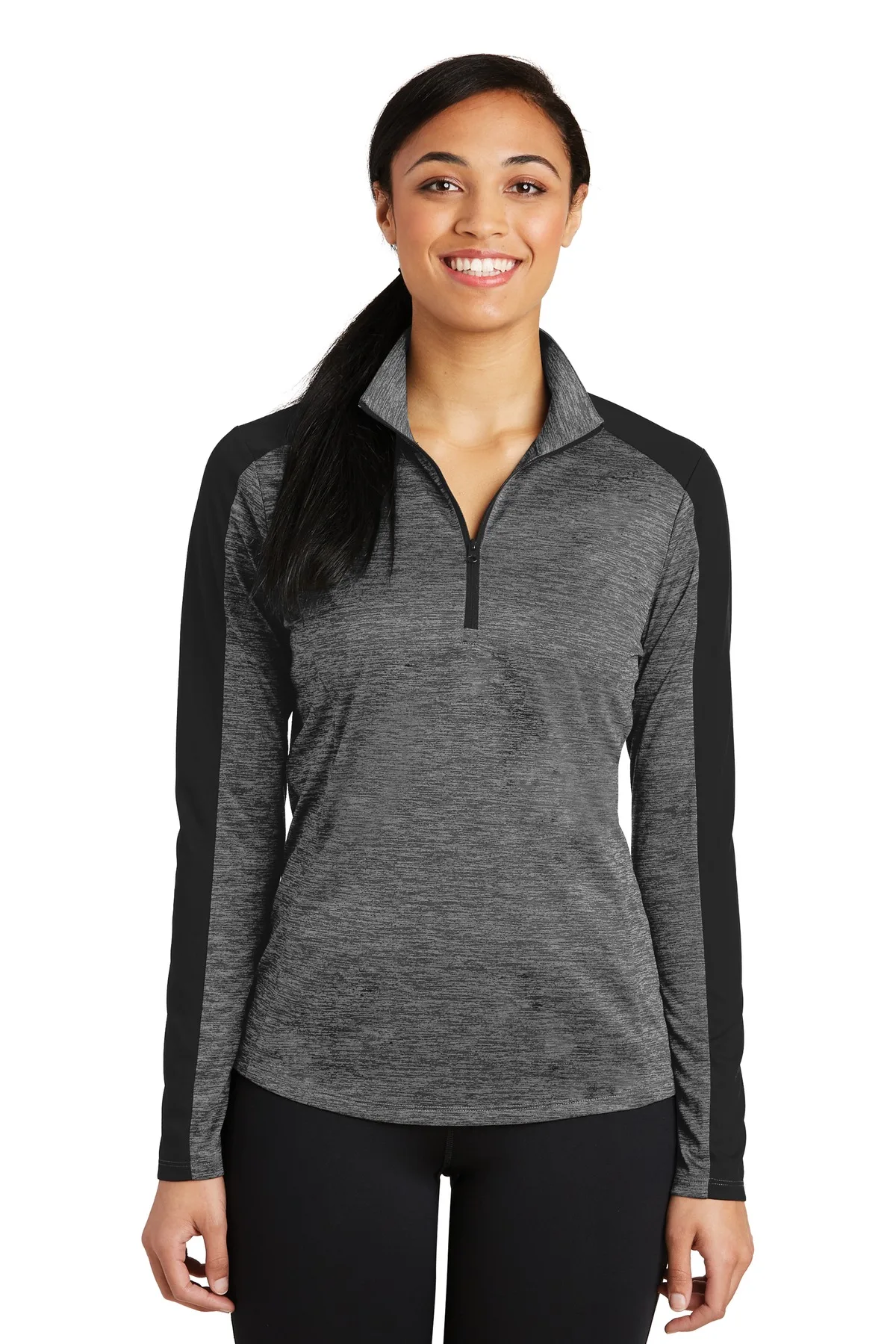 Sport-Tek® Women's PosiCharge® Electric Heather Colorblock 1/4-Zip Pullover.