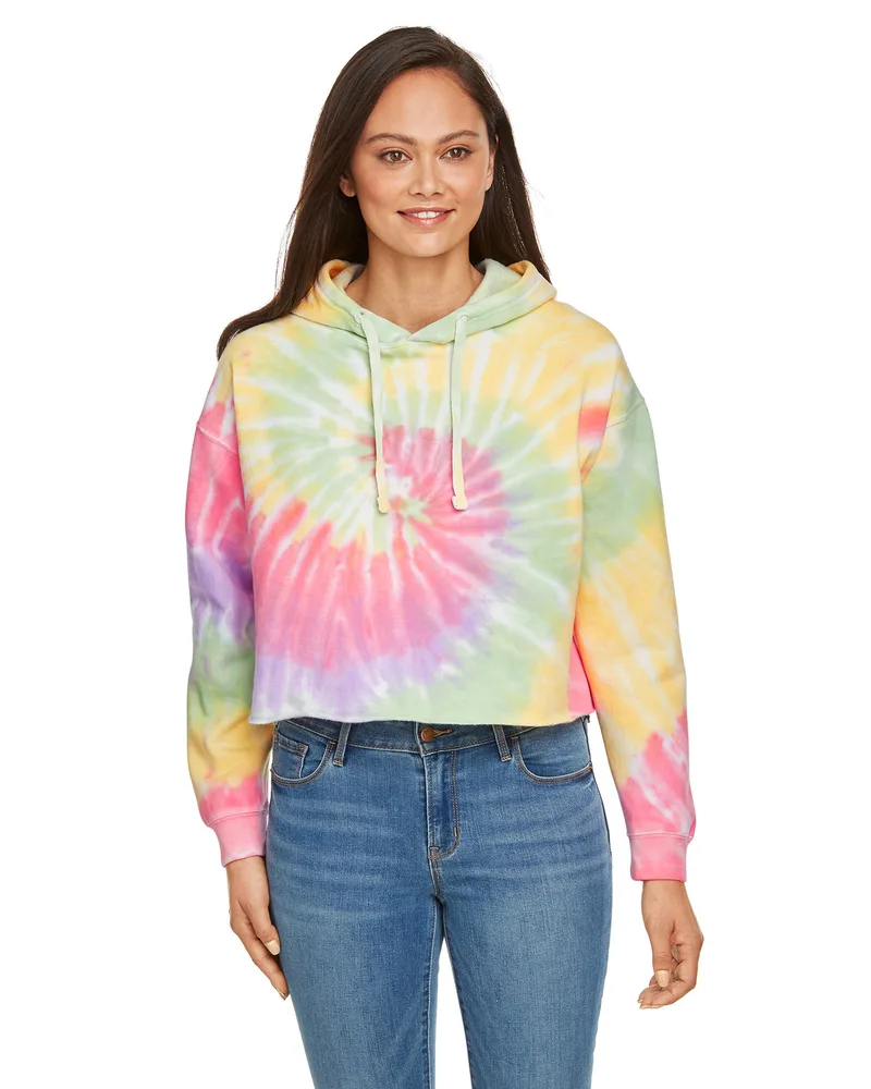 Tie-Dye Ladies' Cropped Hooded Sweatshirt view 7