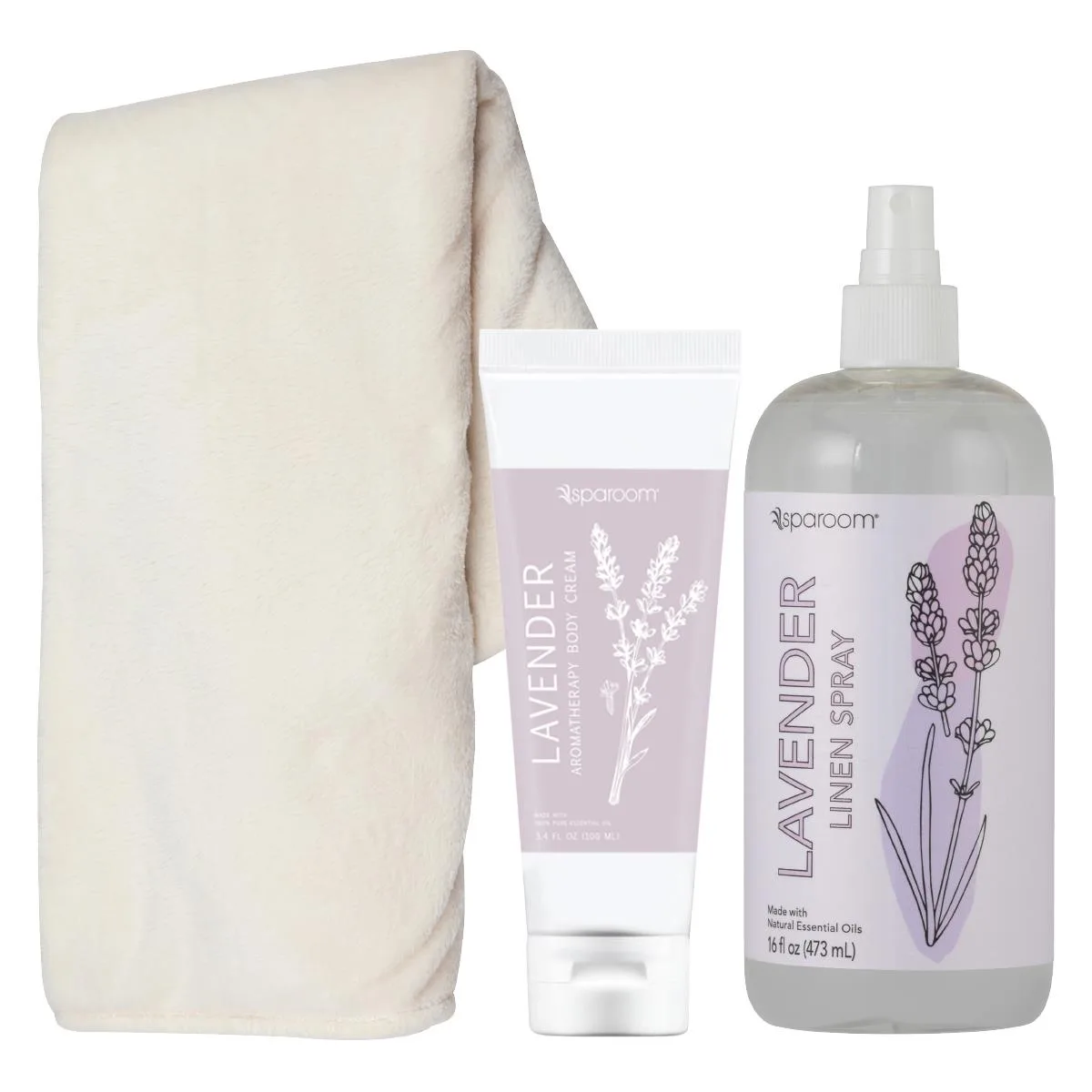 SpaRoom Blanket Kit Crean With Lavender Spray And Lotion