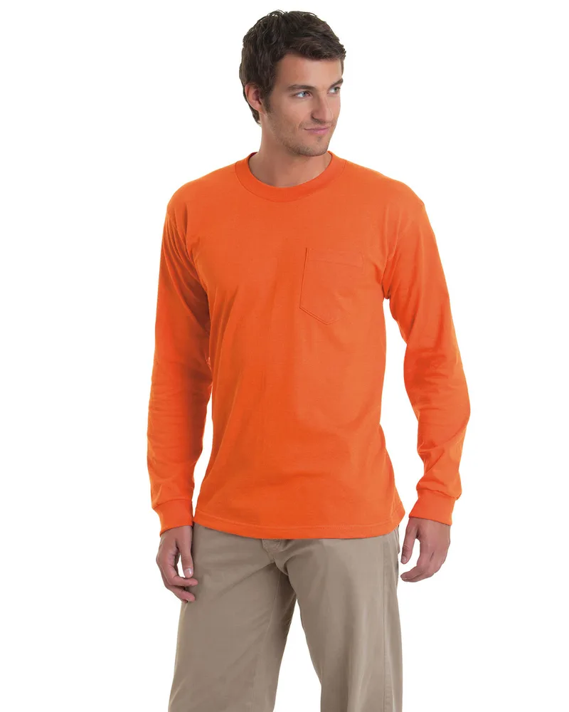 BAYSIDE Adult USA Made Heavyweight Long-Sleeve Pocket T-Shirt view 3