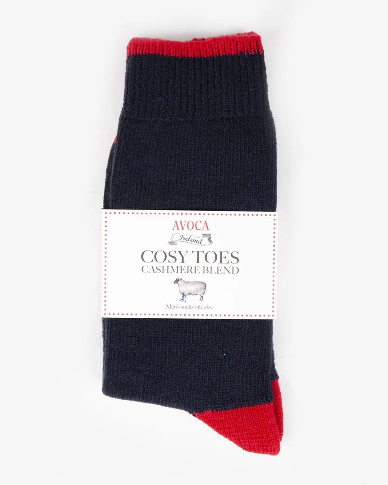 Avoca Men's Cosy Toe Socks - Navy Blue/Red