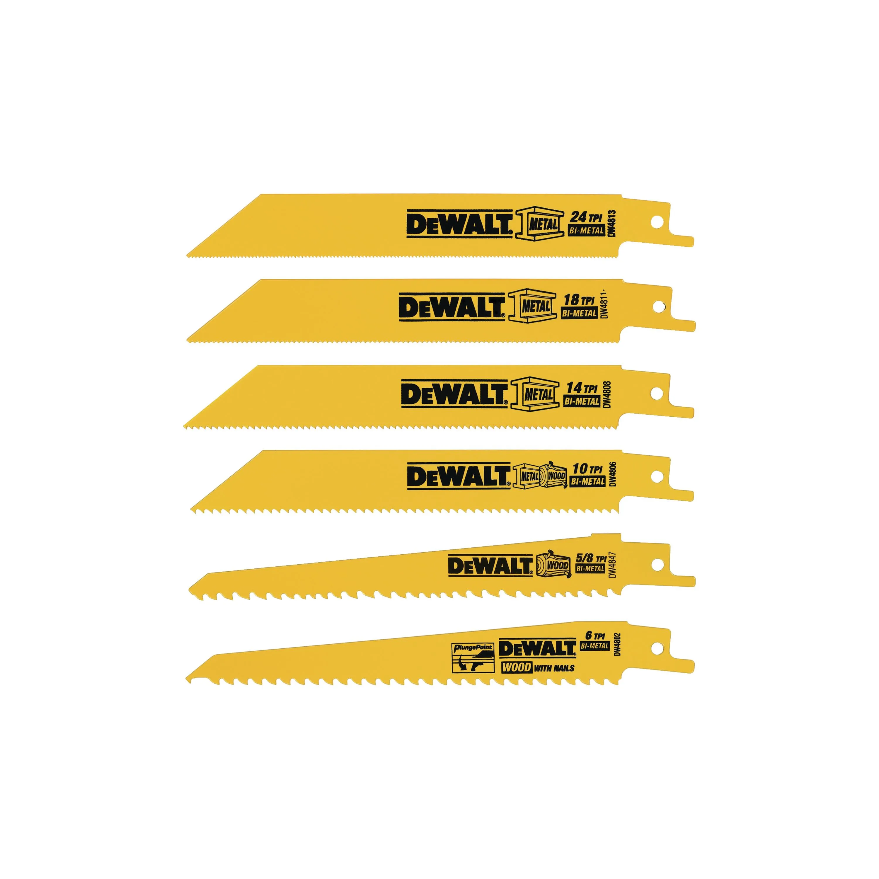 DeWalt 6Pc Bi-Metal Reciprocating Saw Blade Set