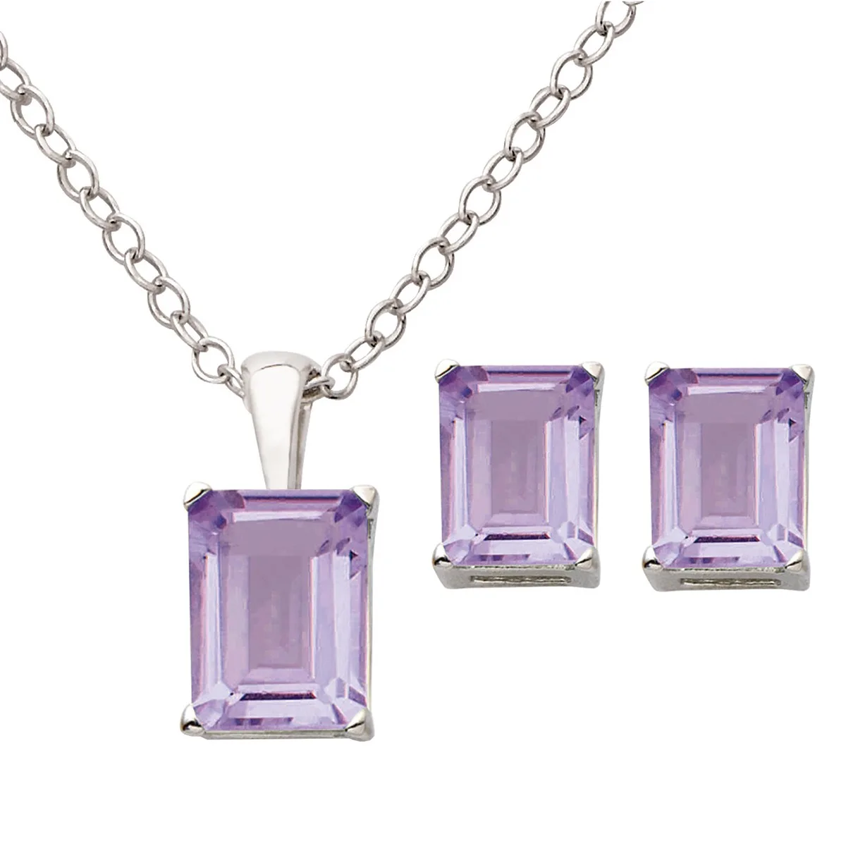 Jilco Inc Amethyst Earring & Necklace Set - Sterling Silver