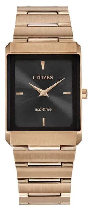 Citizen® Stiletto Tank Unisex/Large Rose Gold-Tone Eco-Drive® Watch w/Black Dial