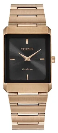 Citizen® Stiletto Tank Unisex/Large Rose Gold-Tone Eco-Drive® Watch w/Black Dial