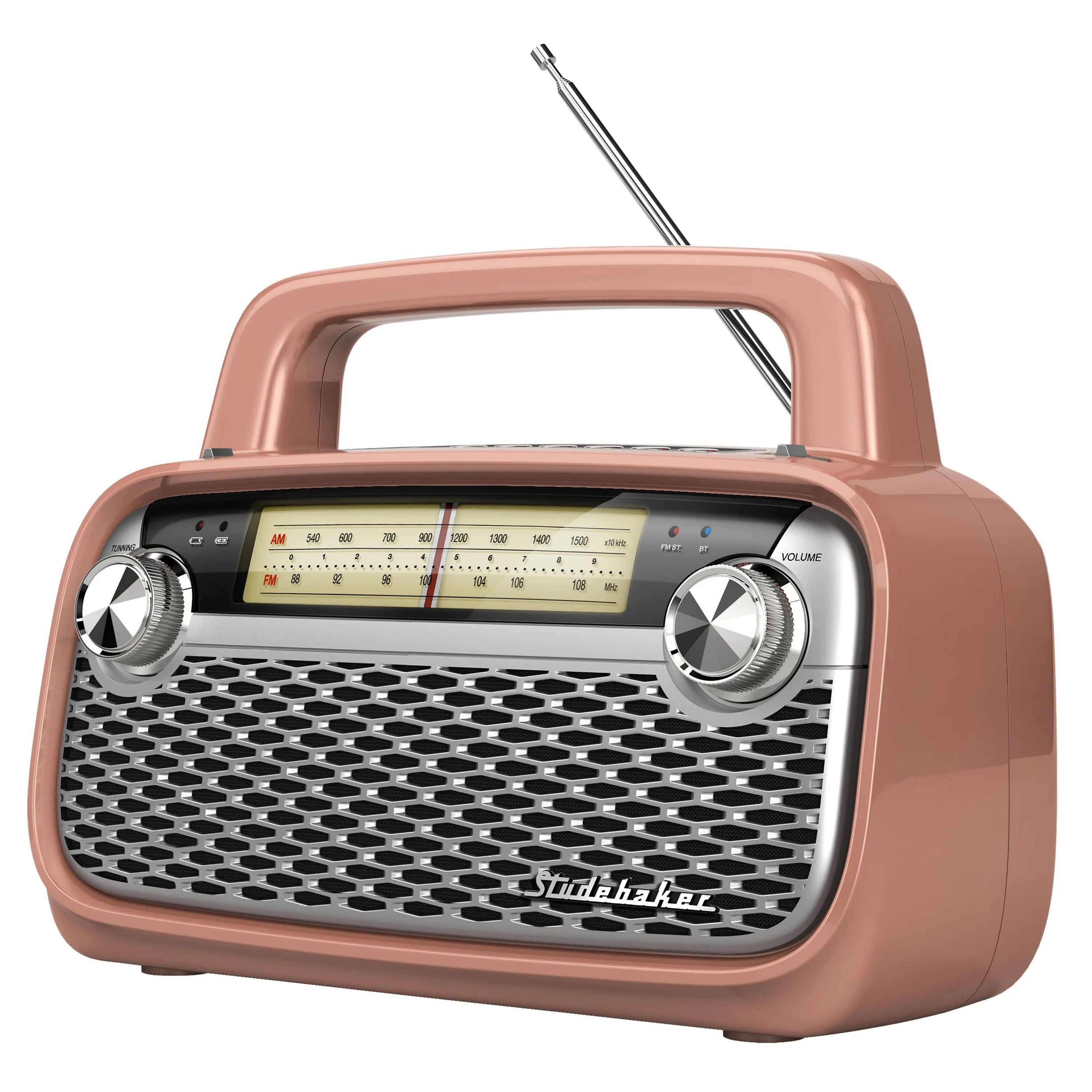 Studebaker Am/Fm Portable Radio w/Bluetooth And Built In Rechargeable Battery - Rose Gold