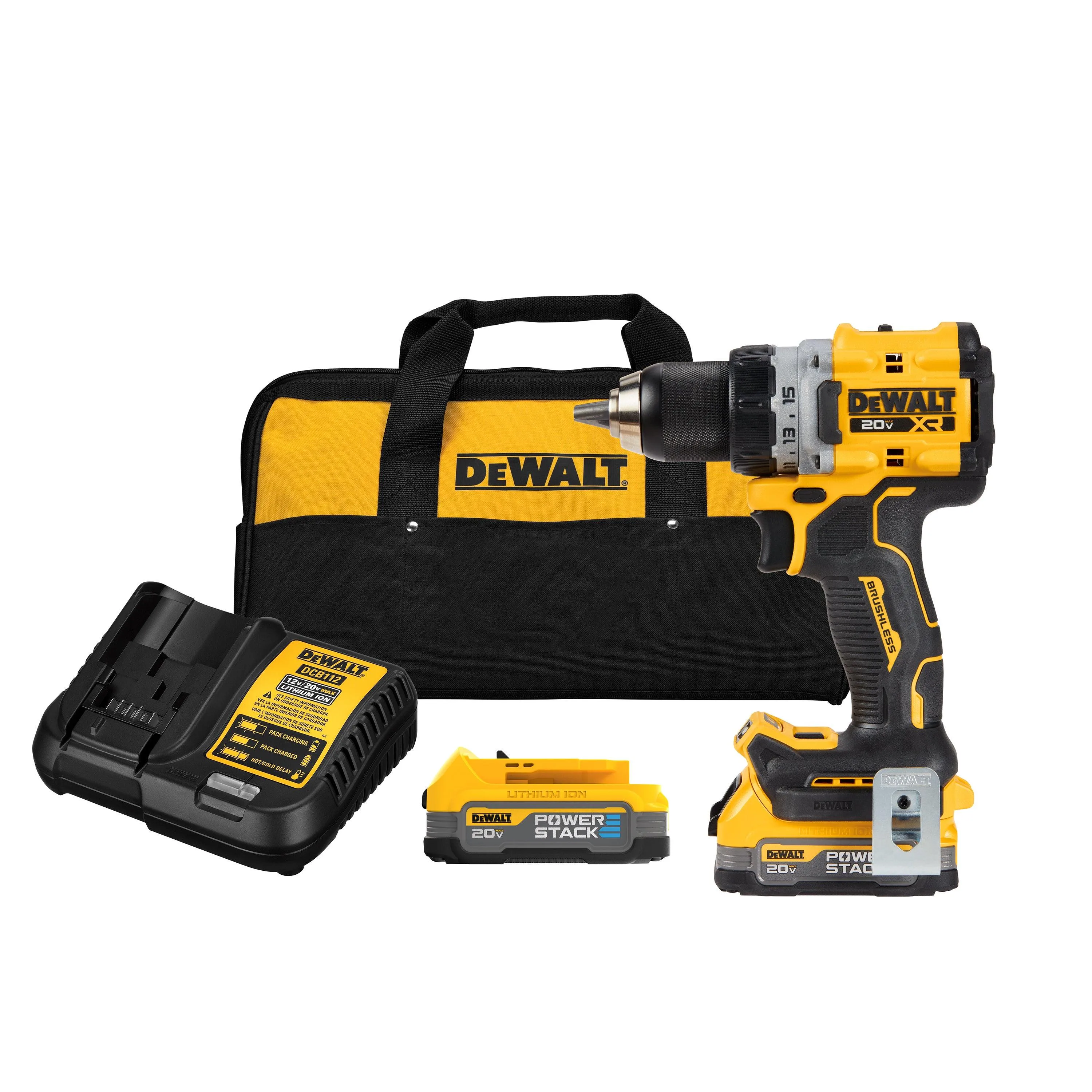 DeWalt 20V Max Xr Brushless Cordless 1/2" Drill/Driver Kit W/ 2 Powerstack Batteries